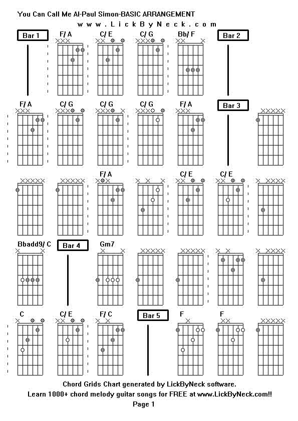 Chord Grids Chart of chord melody fingerstyle guitar song-You Can Call Me Al-Paul Simon-BASIC ARRANGEMENT,generated by LickByNeck software.